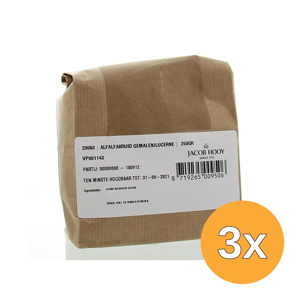 3x Jacob Hooy Alfalfakruid Gemalen (250 gr)