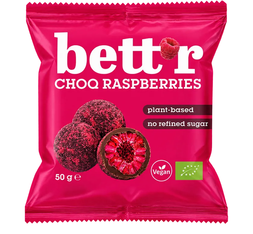 Bett'r Frambozen in Chocolade, Gevriesdroogd (50 gr)