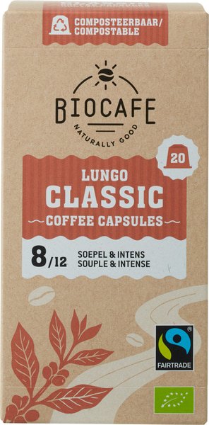 Biocafe Koffiecapsules Lungo (20 stuks)