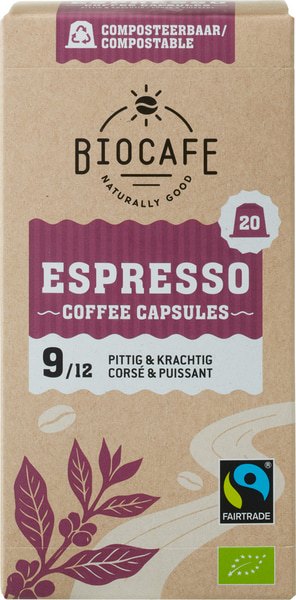Biocafe Koffiecapsules Espresso (20 stuks)