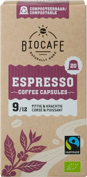 Biocafe Koffiecapsules Espresso (20 stuks)