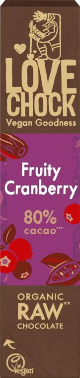 Lovechock Raw Chocoladereep Fruity Cranberry Puur 80% (40 gr)