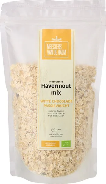 Meesters van De Halm Havermoutmix Witte Chocolade Passievrucht (350 gr)