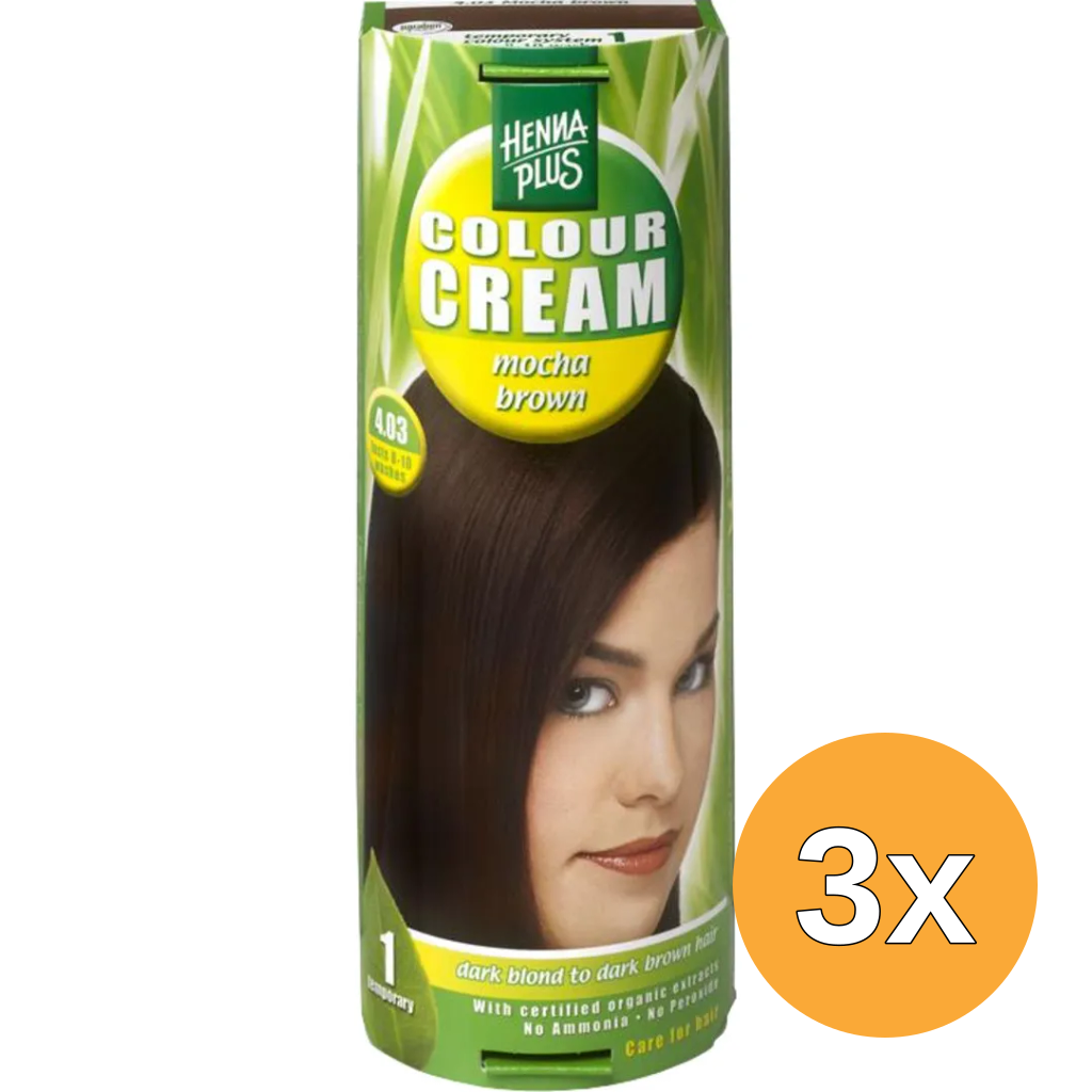 3x Hennaplus Colour Cream 4.03 Mocha Brown (60 ml)