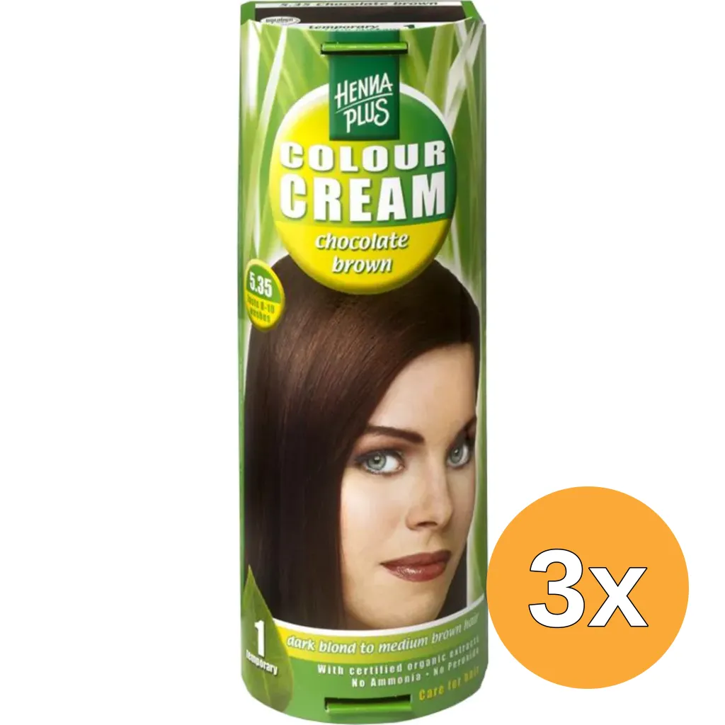 3x Hennaplus Colour Cream 5.35 Chocolate Brown (60 ml)