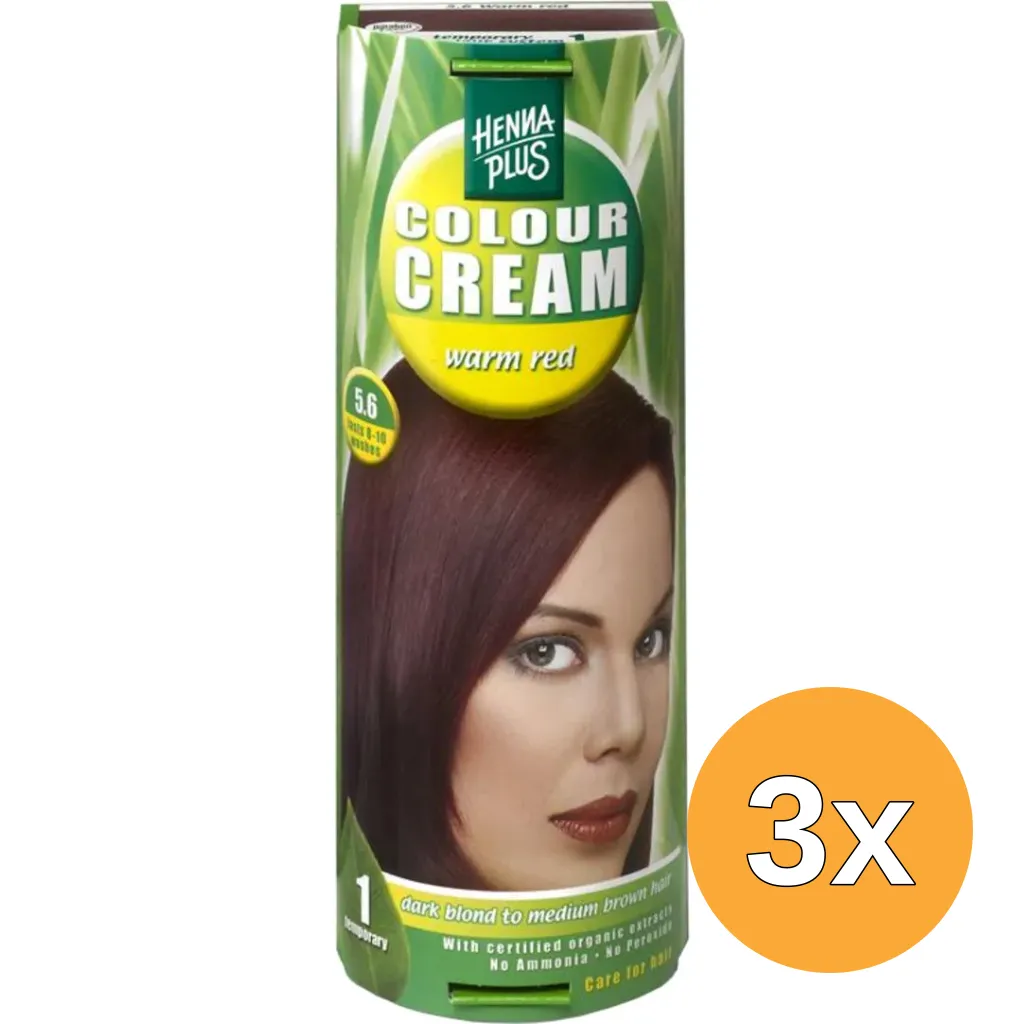 3x Hennaplus Colour Cream 5.6 Warm Red (60 ml)
