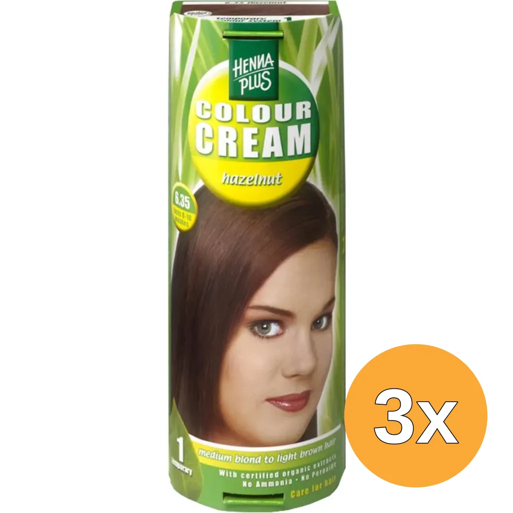 3x Hennaplus Colour Cream 6.35 Hazelnut (60 ml)