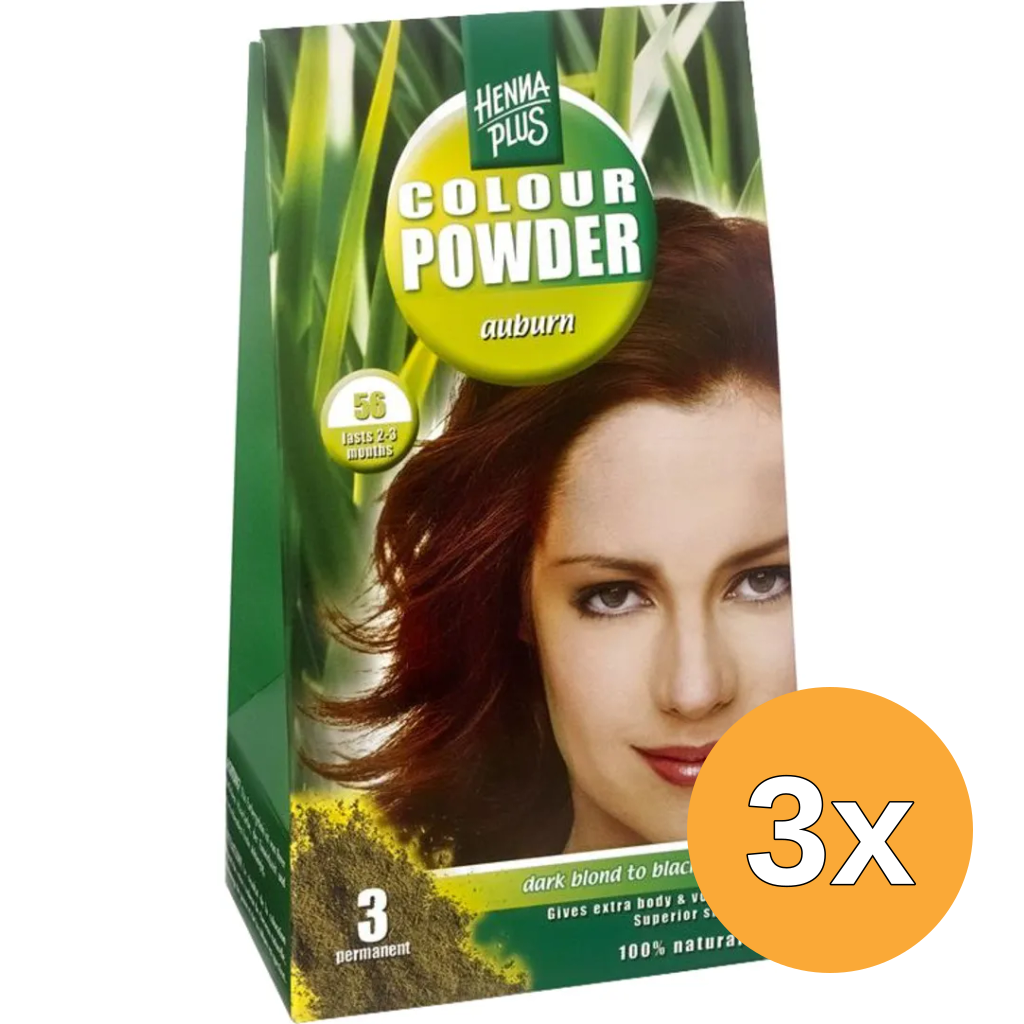 3x Hennaplus Colour Powder 56 Auburn (100 gr)