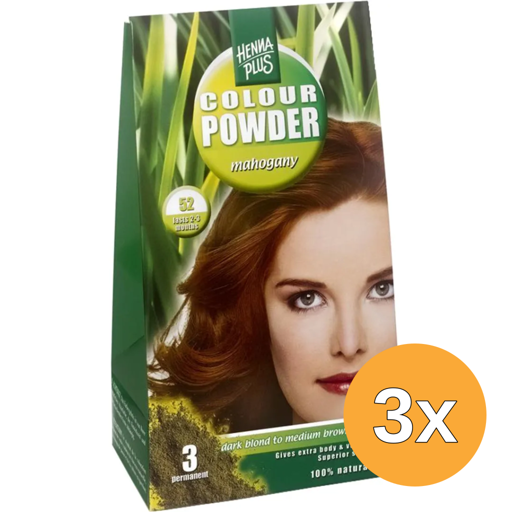 3x Hennaplus Colour powder 52 mahogany (100 gr)