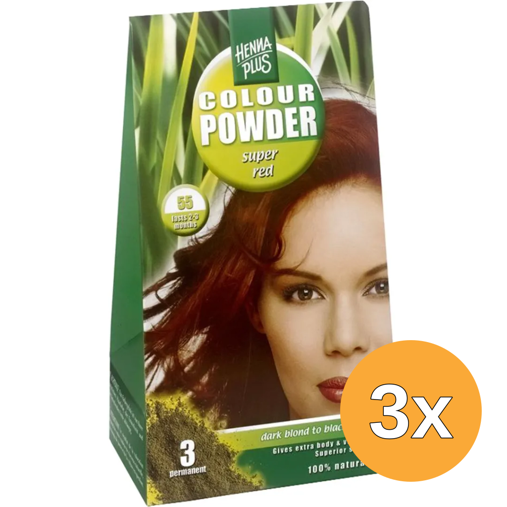 3x Hennaplus Colour powder 55 super red (100 gr)