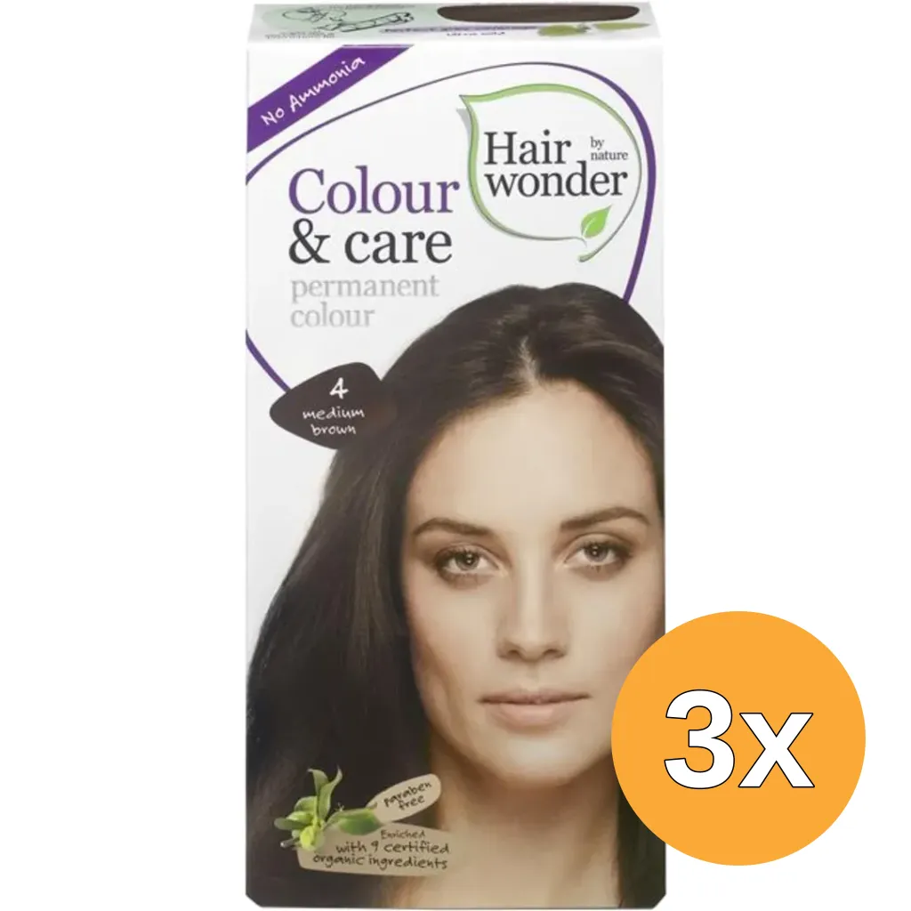3x Hairwonder Colour & Care 4 Medium Brown (100 ml)