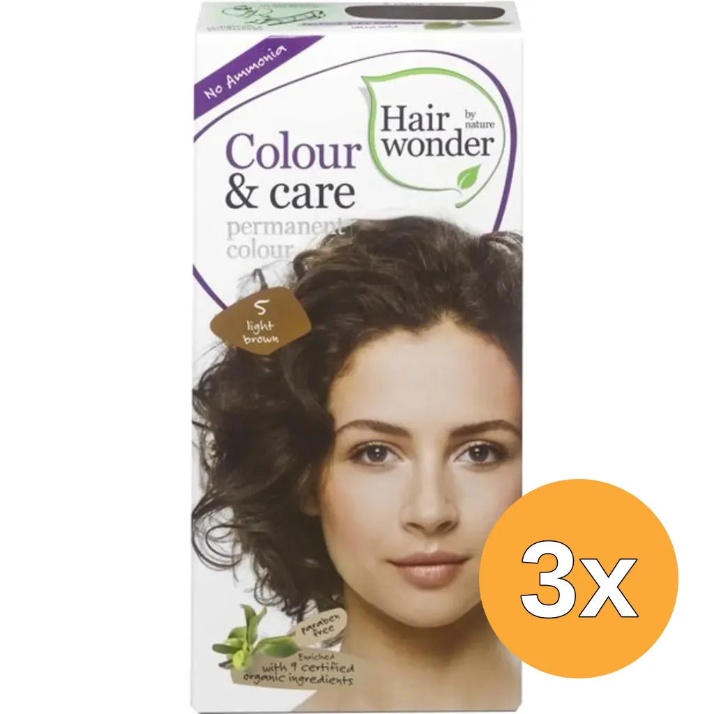 3x Hairwonder Colour & Care 5 Light Brown (100 ml)