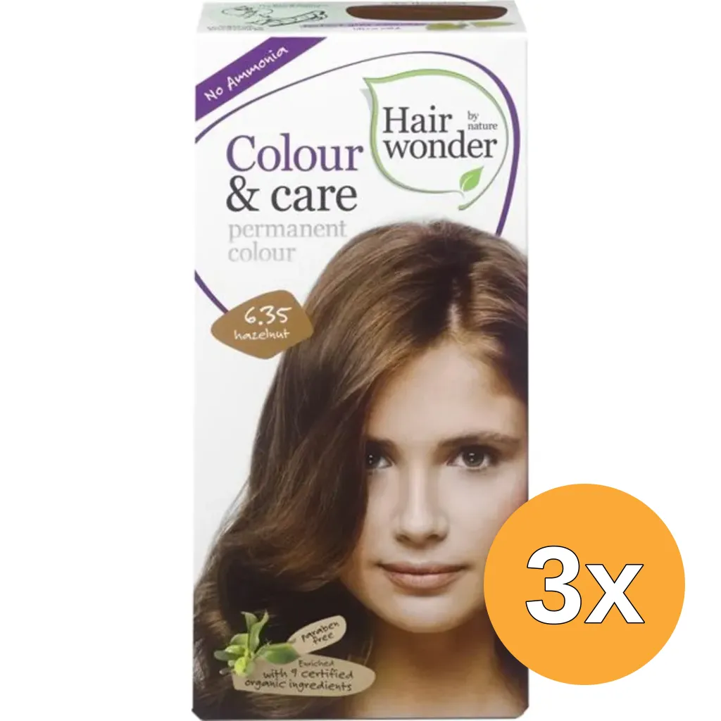 3x Hairwonder Colour & Care 6.35 hazelnut (100 ml)