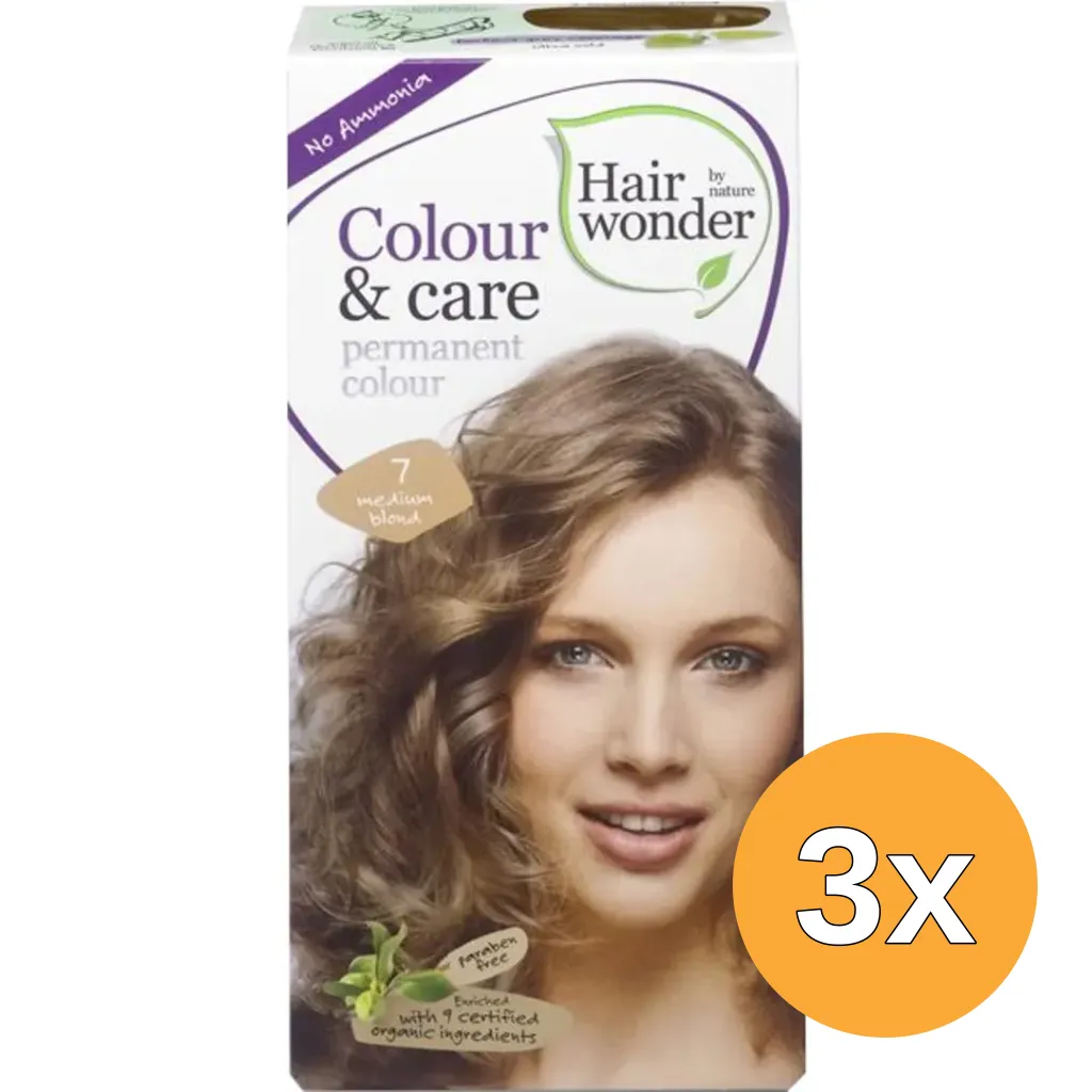3x Hairwonder Colour & Care 7 Medium Blond (100 ml)