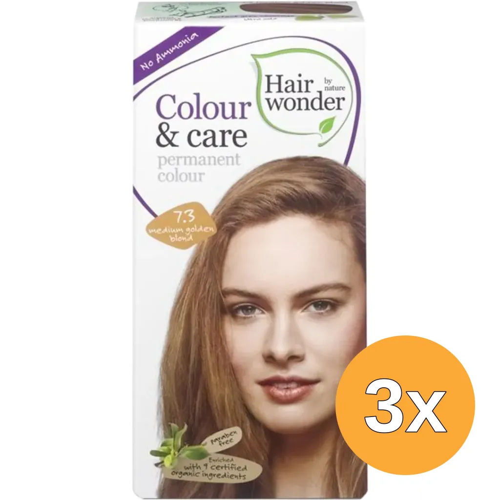 3x Hairwonder Colour & Care 7.3 medium gold blond (100 ml)