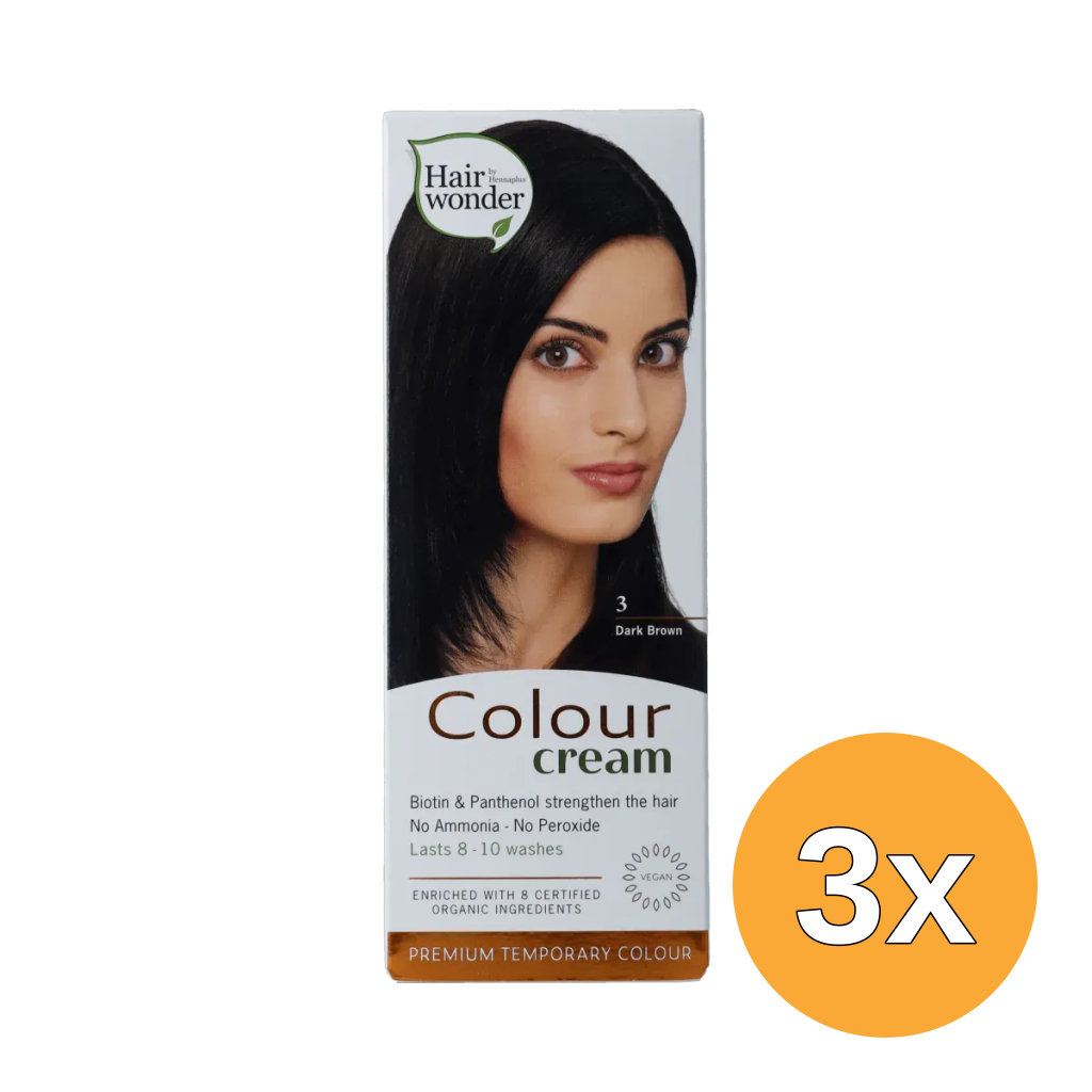 3x Hairwonder Colour Cream 3 Dark Brown (60 ml)