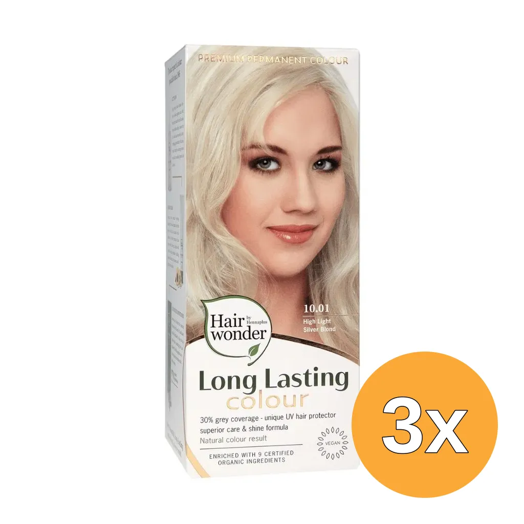 3x Hairwonder Long Lasting Colour 10.01 Silver Blond (100 ml)