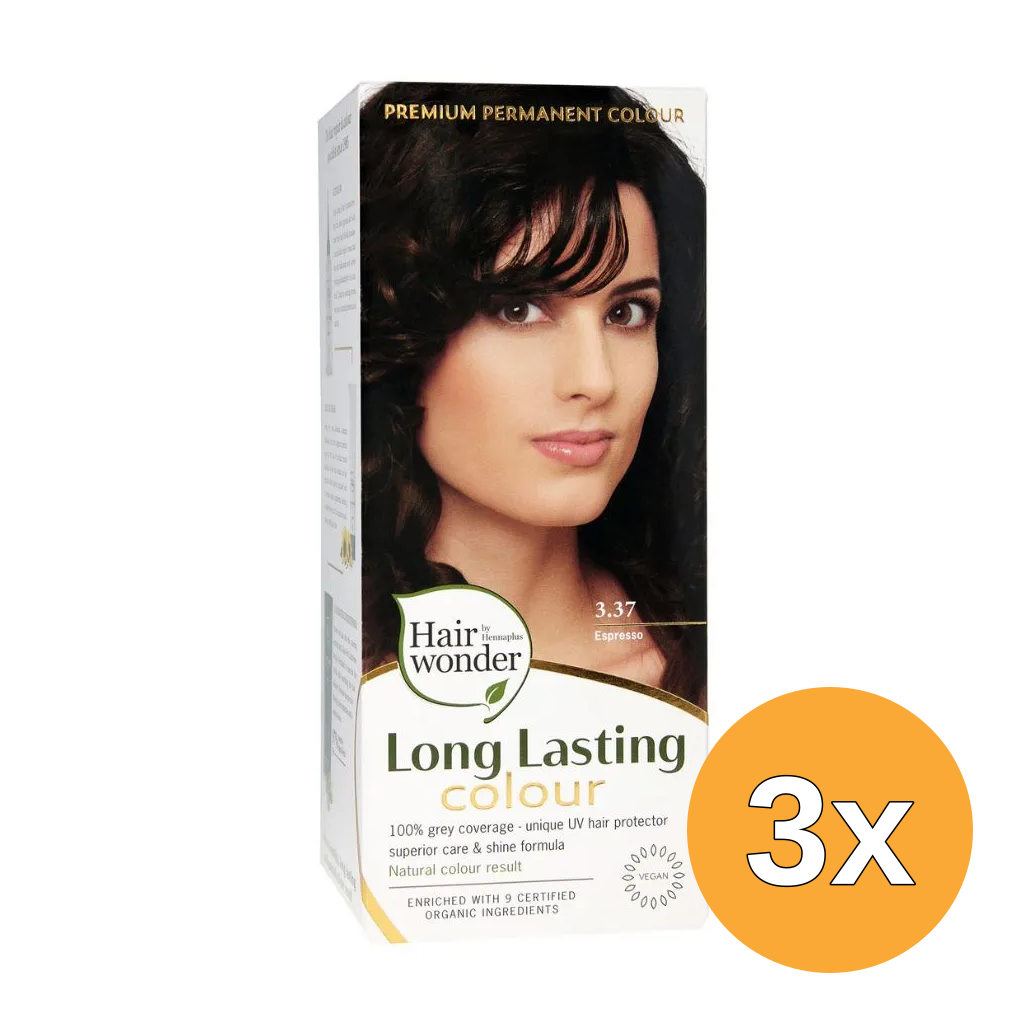 3x Hairwonder Long Lasting Colour 3.37 Espresso (100 ml)