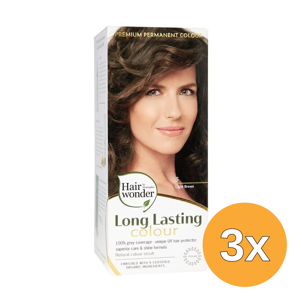 3x Hairwonder Long Lasting Colour 5 Light Brown (100 ml)