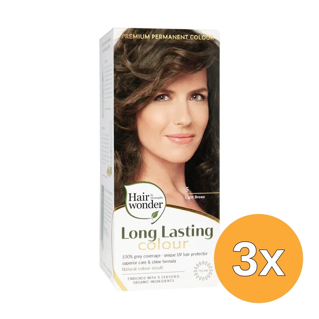 3x Hairwonder Long Lasting Colour 5 Light Brown (100 ml)