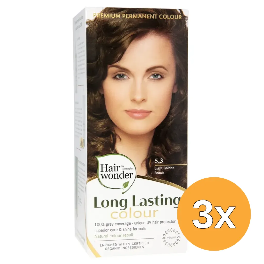 3x Hairwonder Long Lasting Colour 5.3 Golden Brown (100 ml)