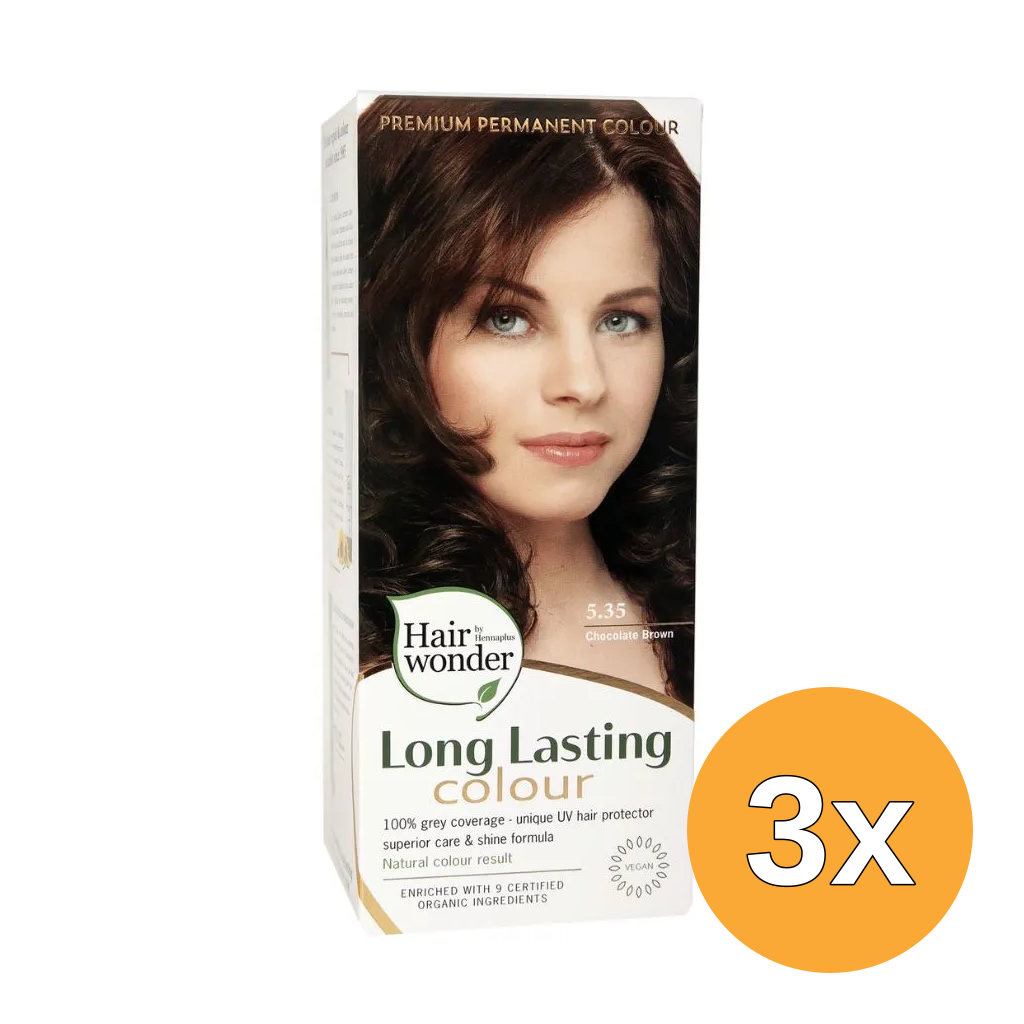 3x Hairwonder Long Lasting Colour 5.35 Chocolate Brown (100 ml)