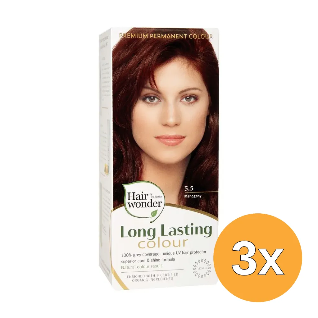 3x Hairwonder Long Lasting Colour 5.5 Mahogany (100 ml)