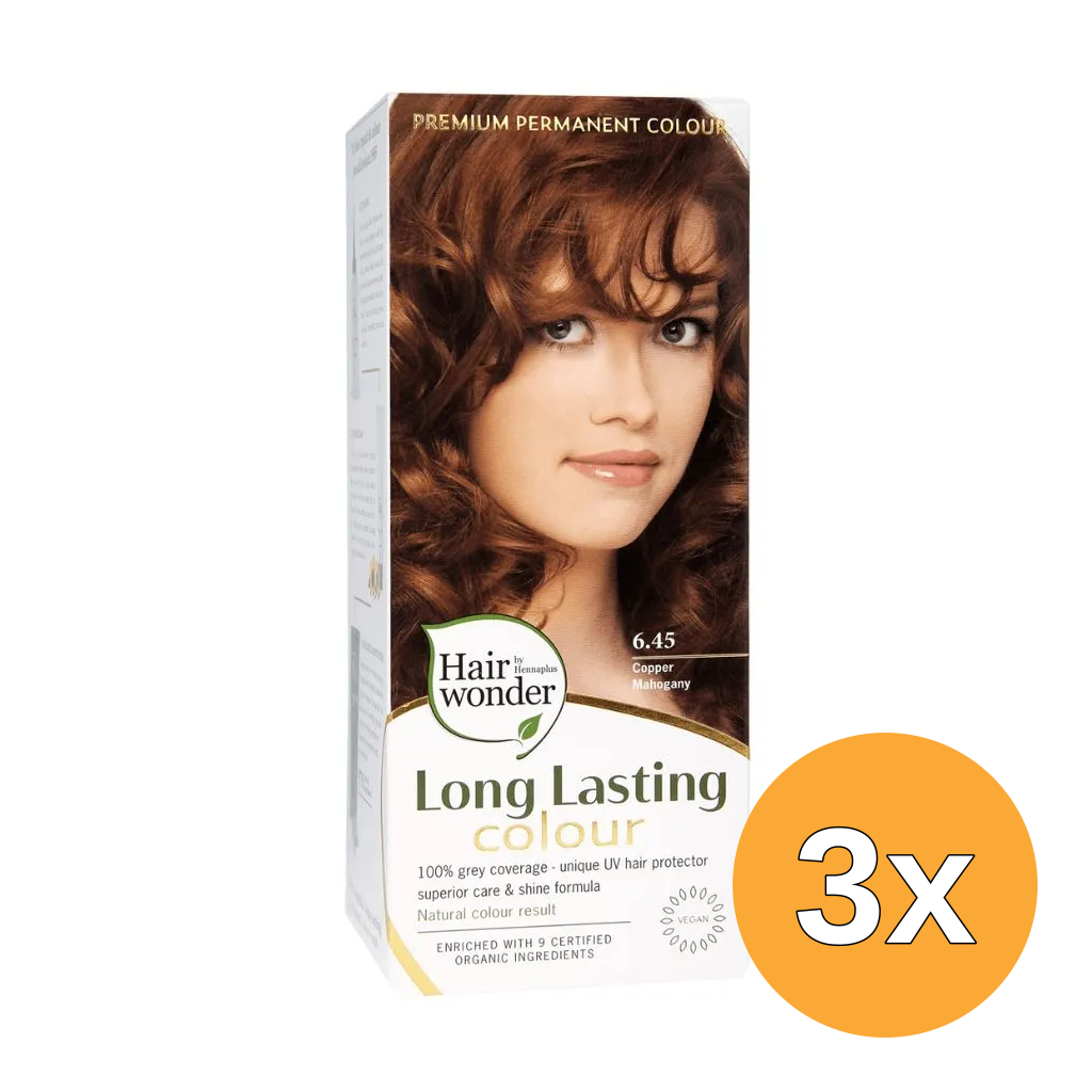 3x Hairwonder Long Lasting Colour 6.45 Copper Mahogany (100 ml)