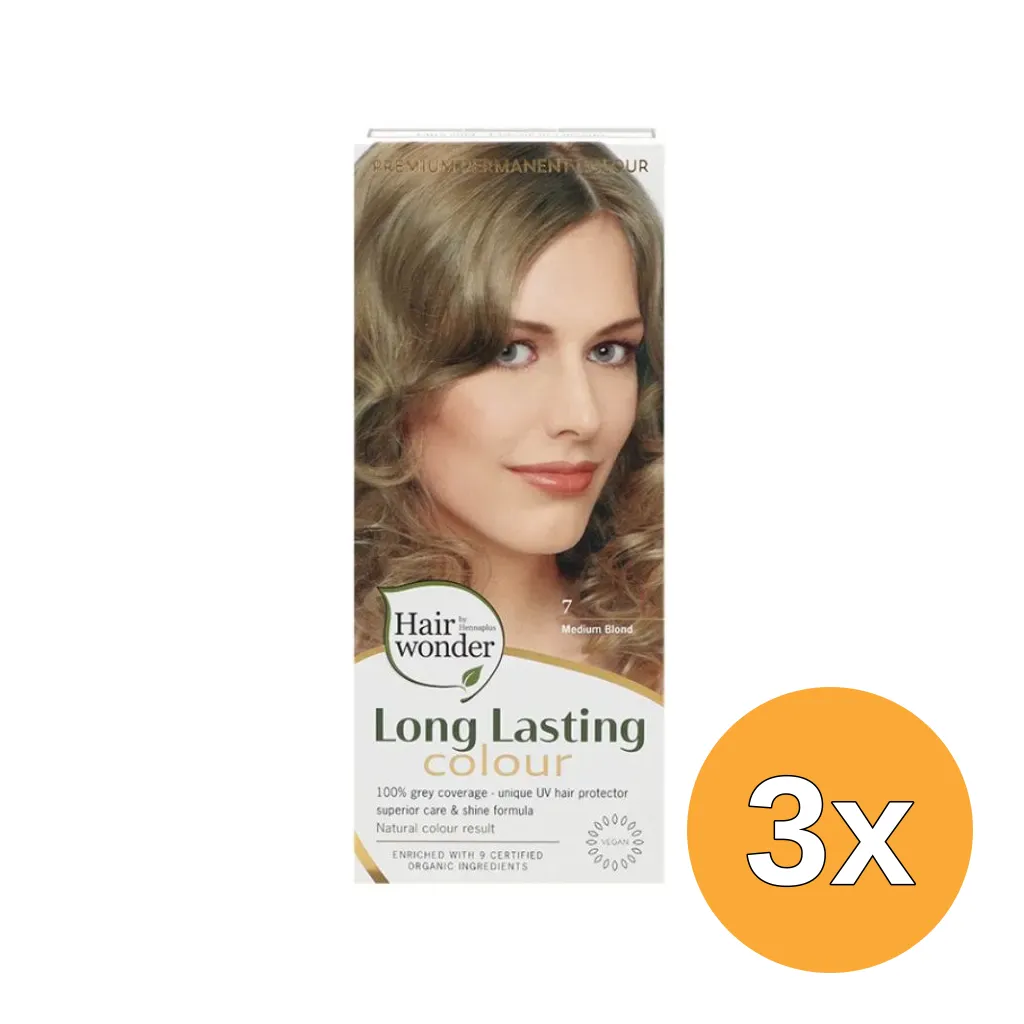 3x Hairwonder Long Lasting Colour 7 Medium Blond (100 ml)