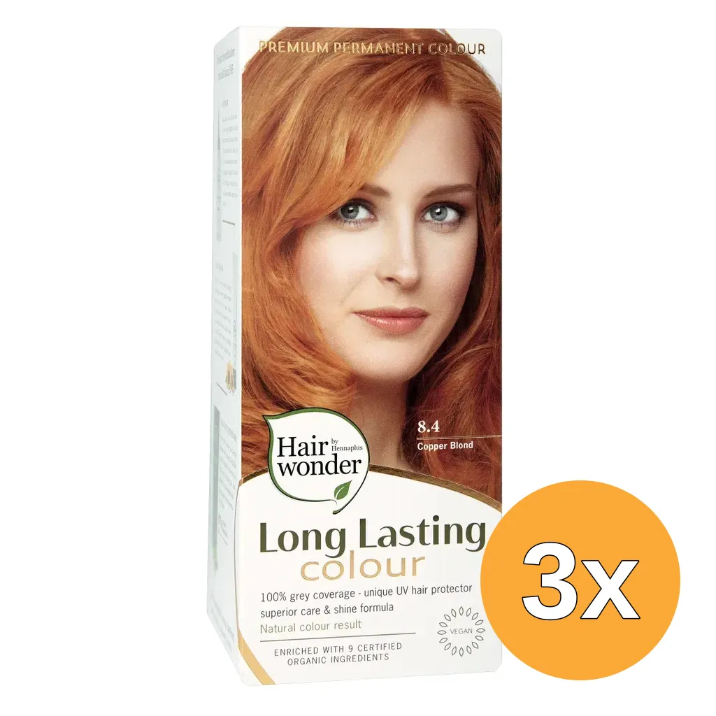 3x Hairwonder Long Lasting Colour 8.4 Copper Blond (100 ml)