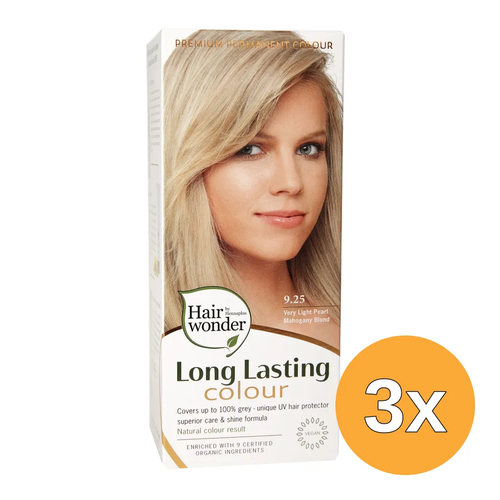 3x Hairwonder Long Lasting Colour Very Light Pearl Mahogany Blond 9.25 (100 ml)