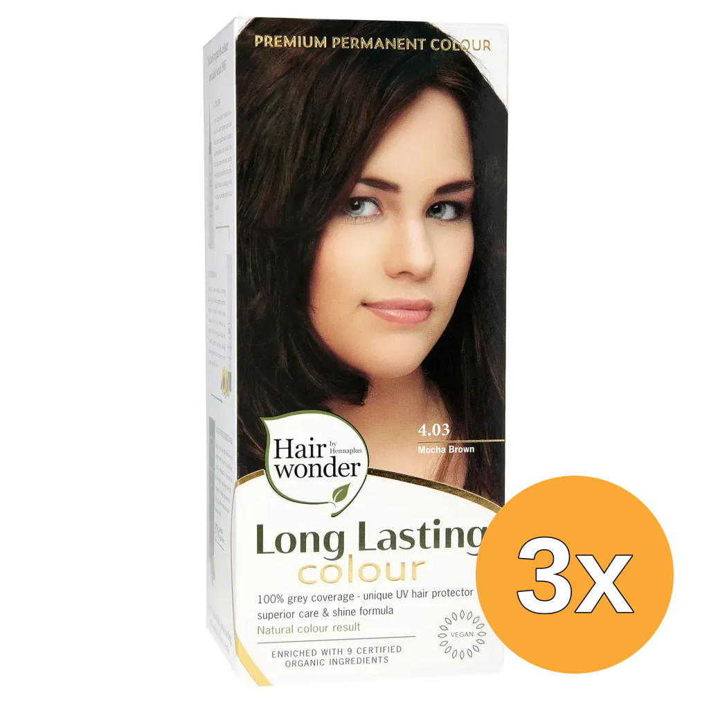 3x Hairwonder Long lasting colour 4.03 mocha brown (100 ml)