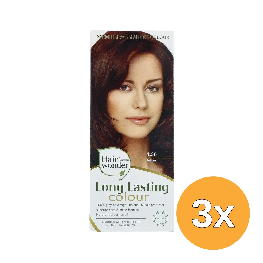 3x Hairwonder Long lasting colour 4.56 auburn (100 ml)