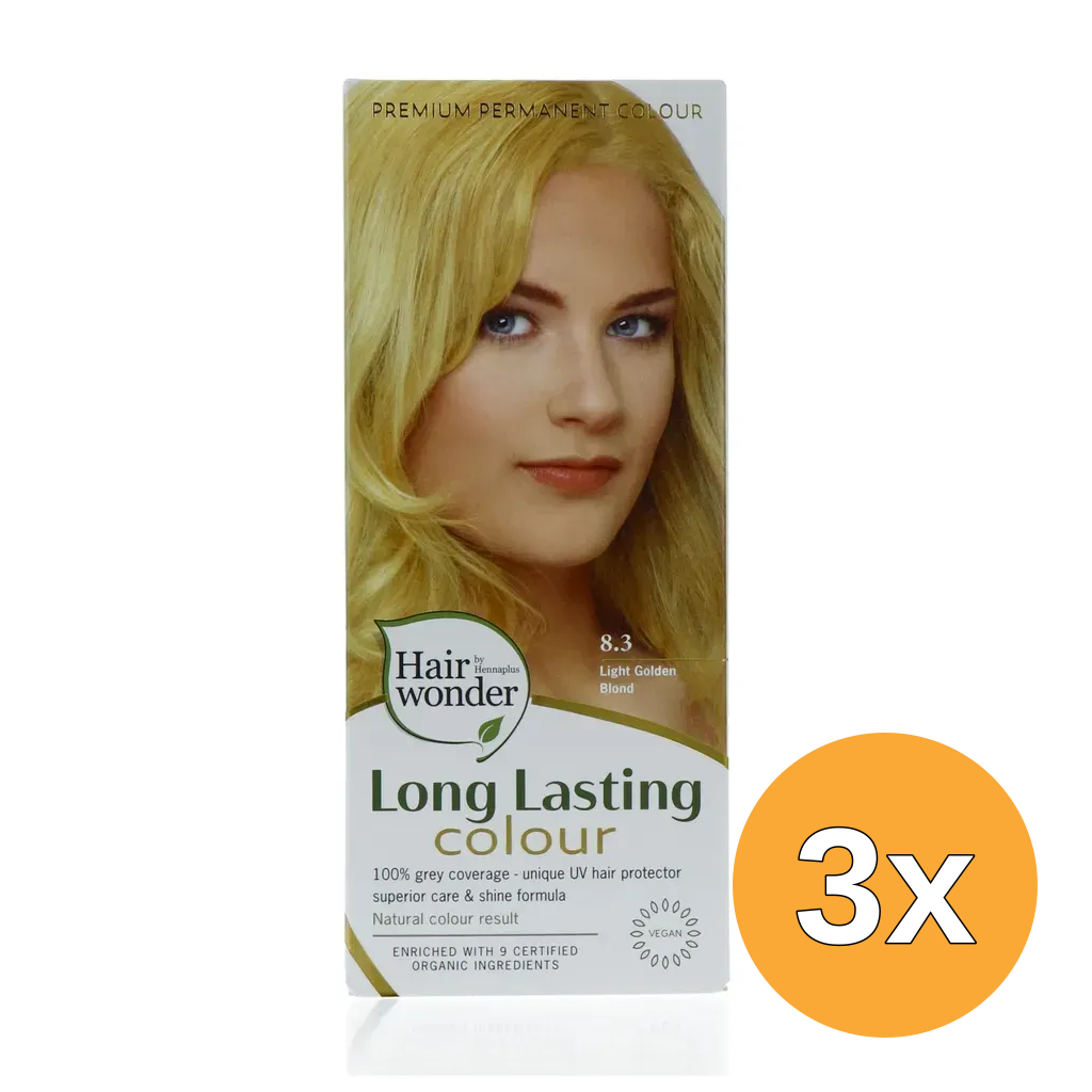3x Hairwonder Long lasting colour 8.3 golden blond (100 ml)