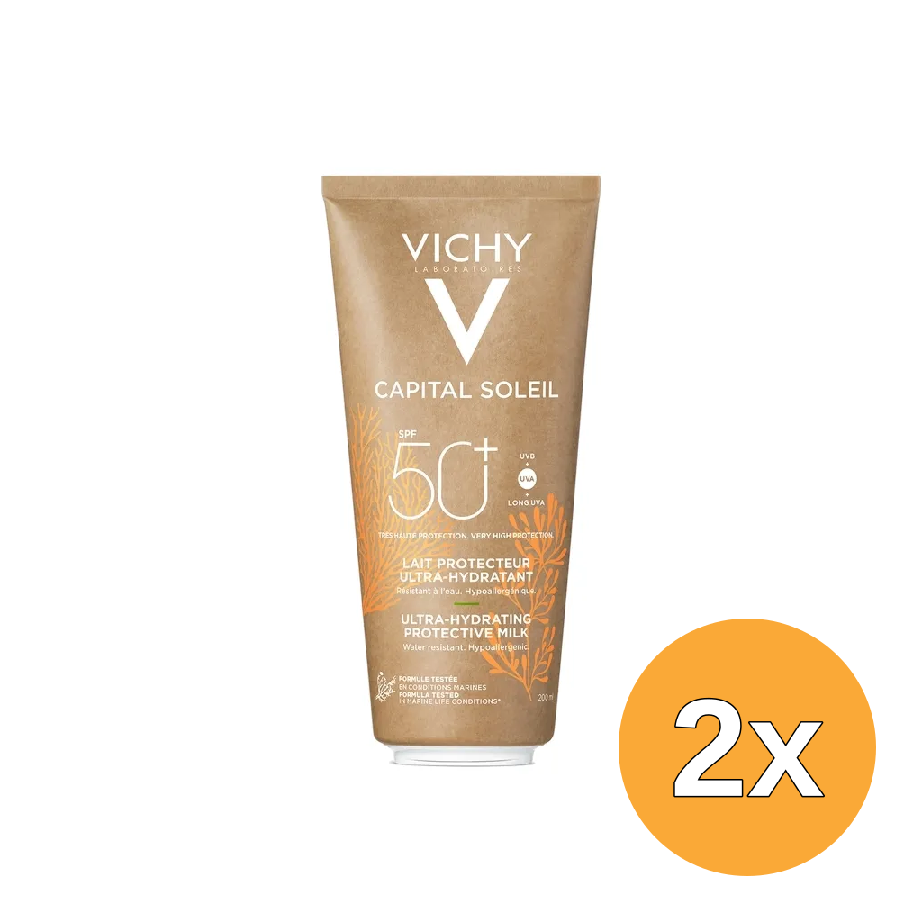 2x Vichy Capital Soleil Solar Eco-designed Milk Face & Body SPF50+ (200 ml)