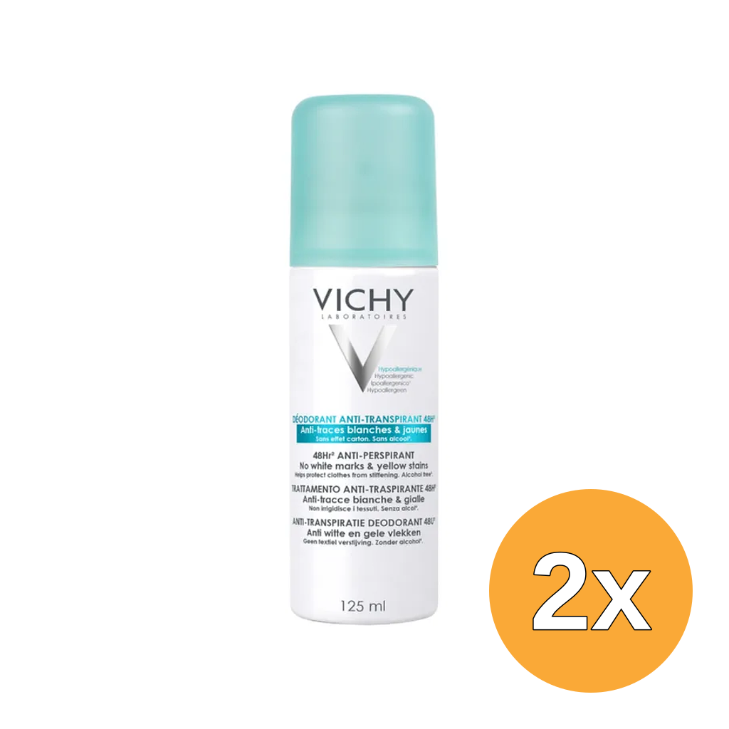 2x Vichy Deodorant Intense Transpiratie Spray 48 Uur Anti-strepen (125 ml)