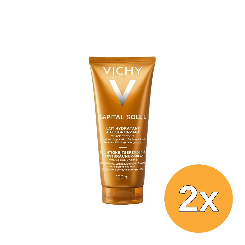 2x Vichy Ideal Soleil Moisturizing Self Tanning Milk Face & Body (100 ml)
