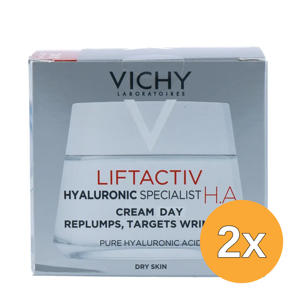 2x Vichy Liftactiv Hyaluron Dagcrème Droge Huid (50 ml)