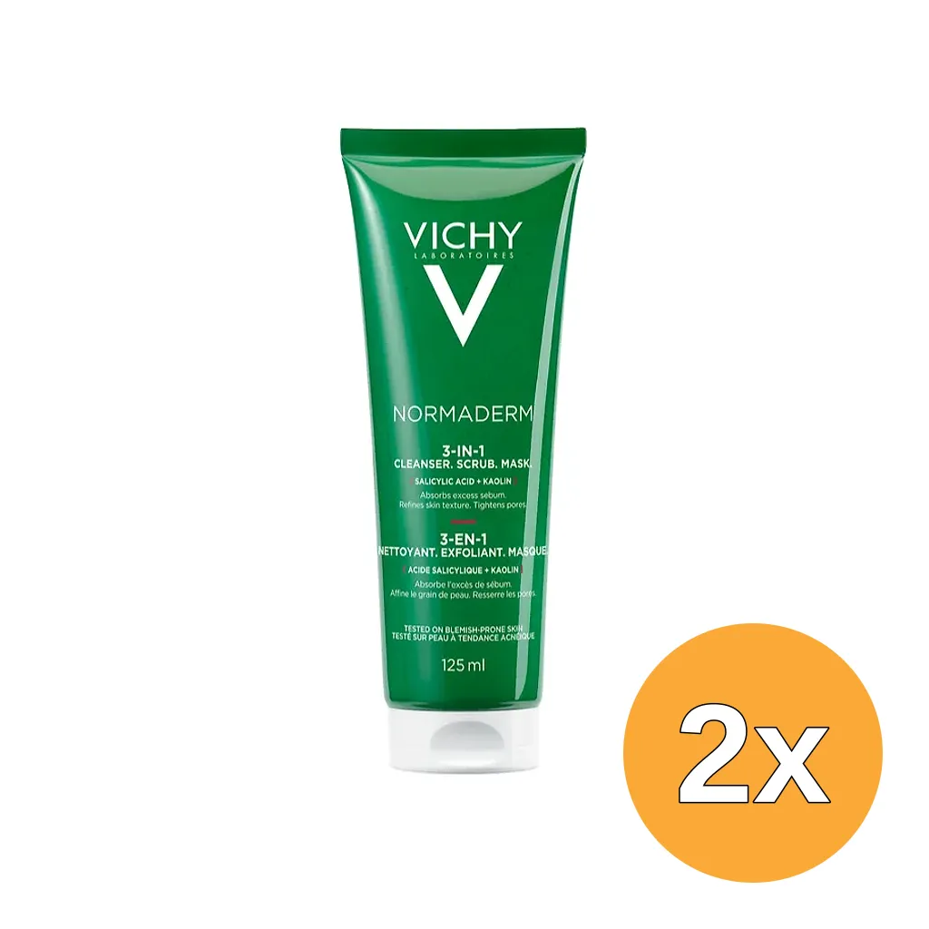 2x Vichy Normaderm 3-in-1 Cleanser Scrub Mask (125 ml)