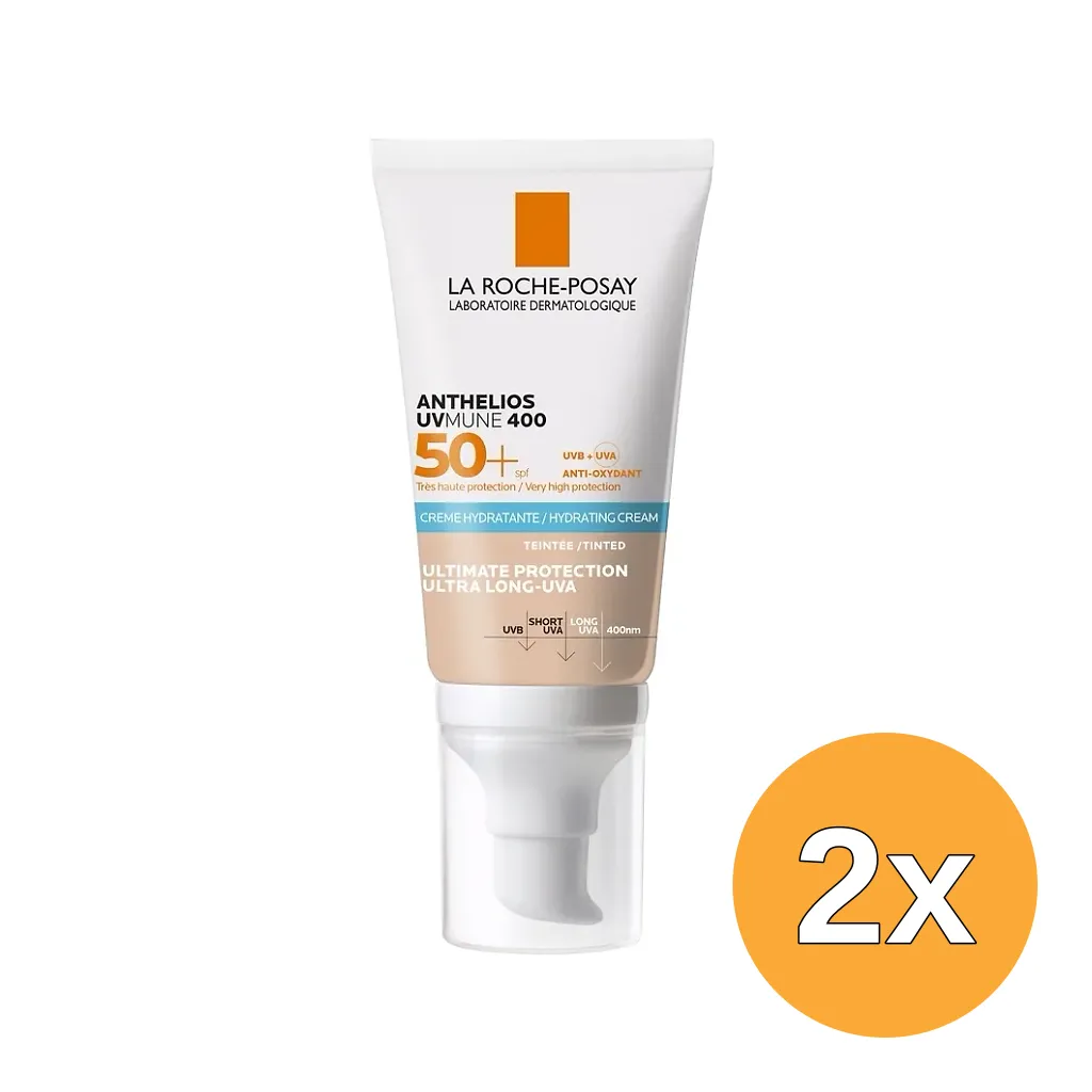 2x La Roche-Posay Anthelios Uvmune 400 Hydrating Cream Tinted SPF50+ (50 ml)