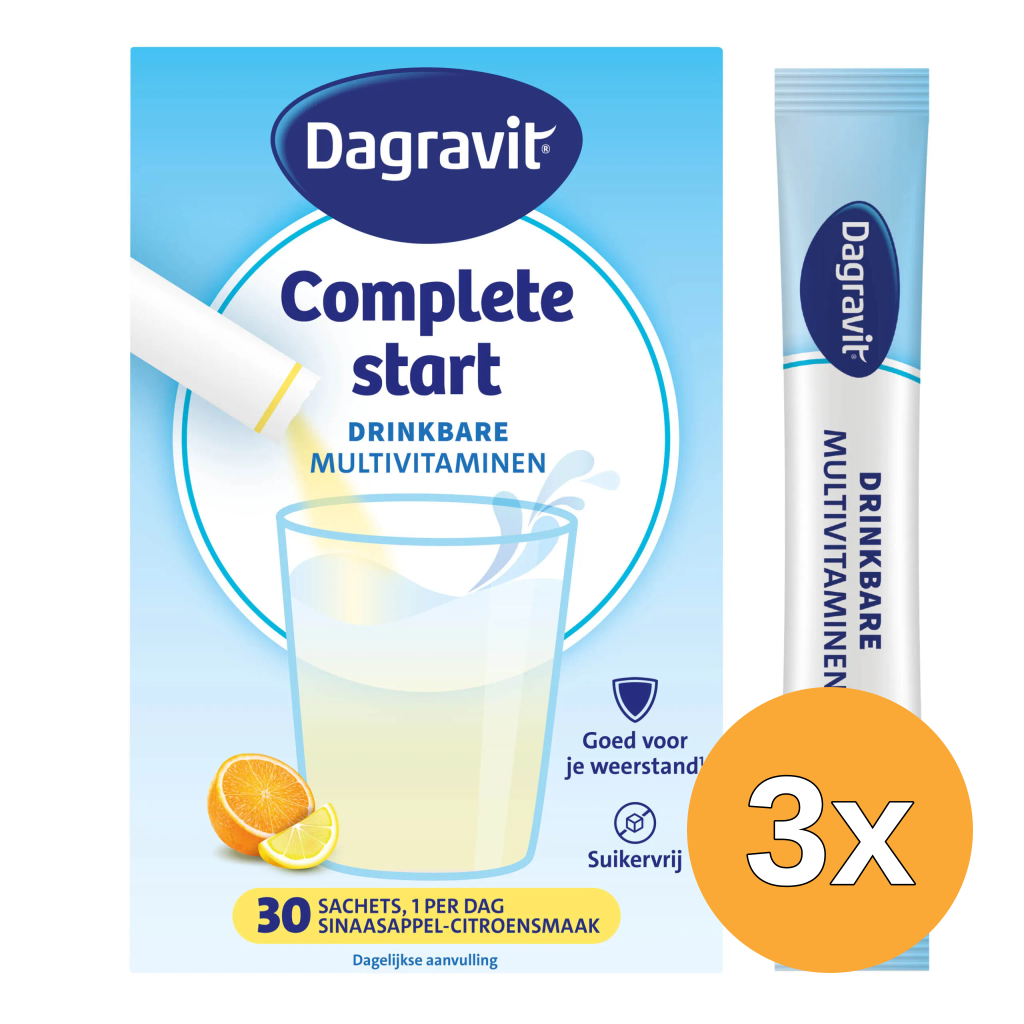 3x Dagravit Complete Start Drinkbare Multivitaminen Citroen-Sinaasappel (30 sachets)