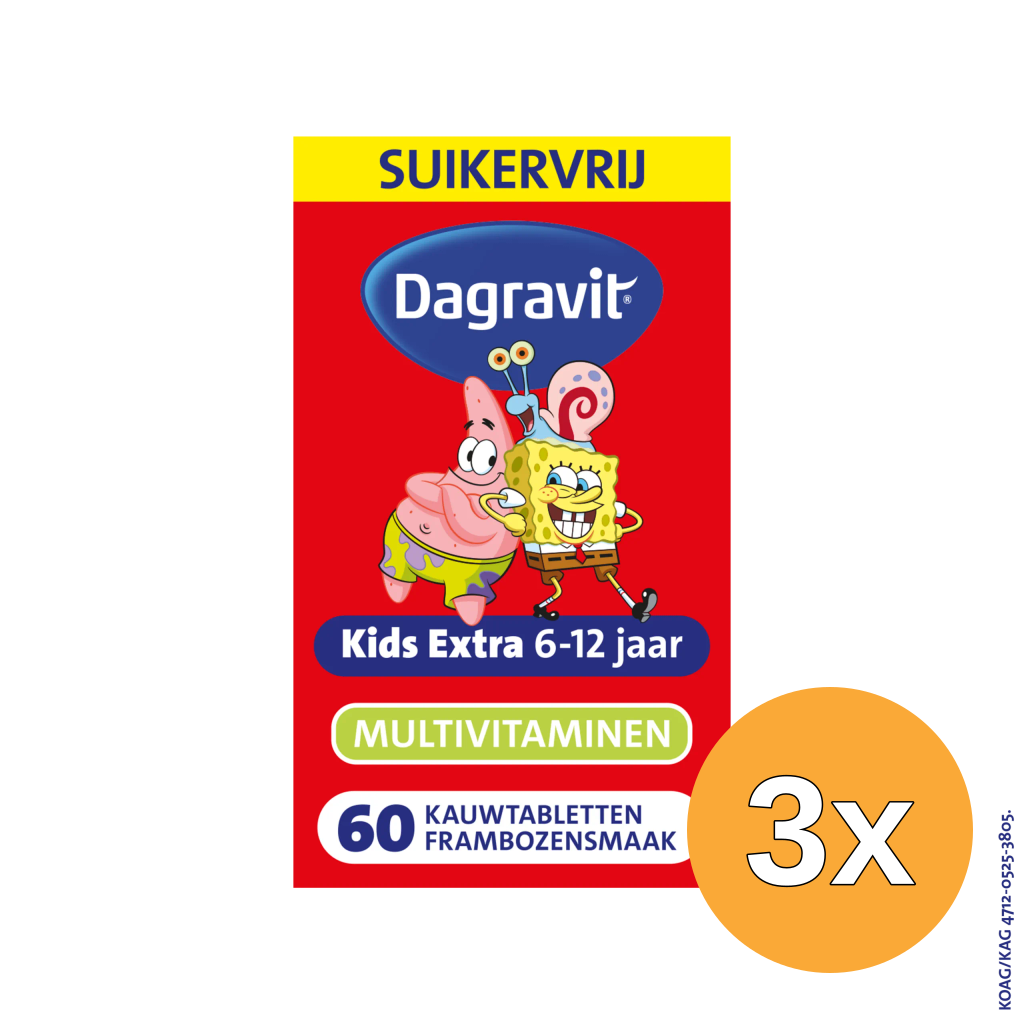 3x Dagravit Kids Extra 6-12 Jaar Multivitaminen (60 tabletten)
