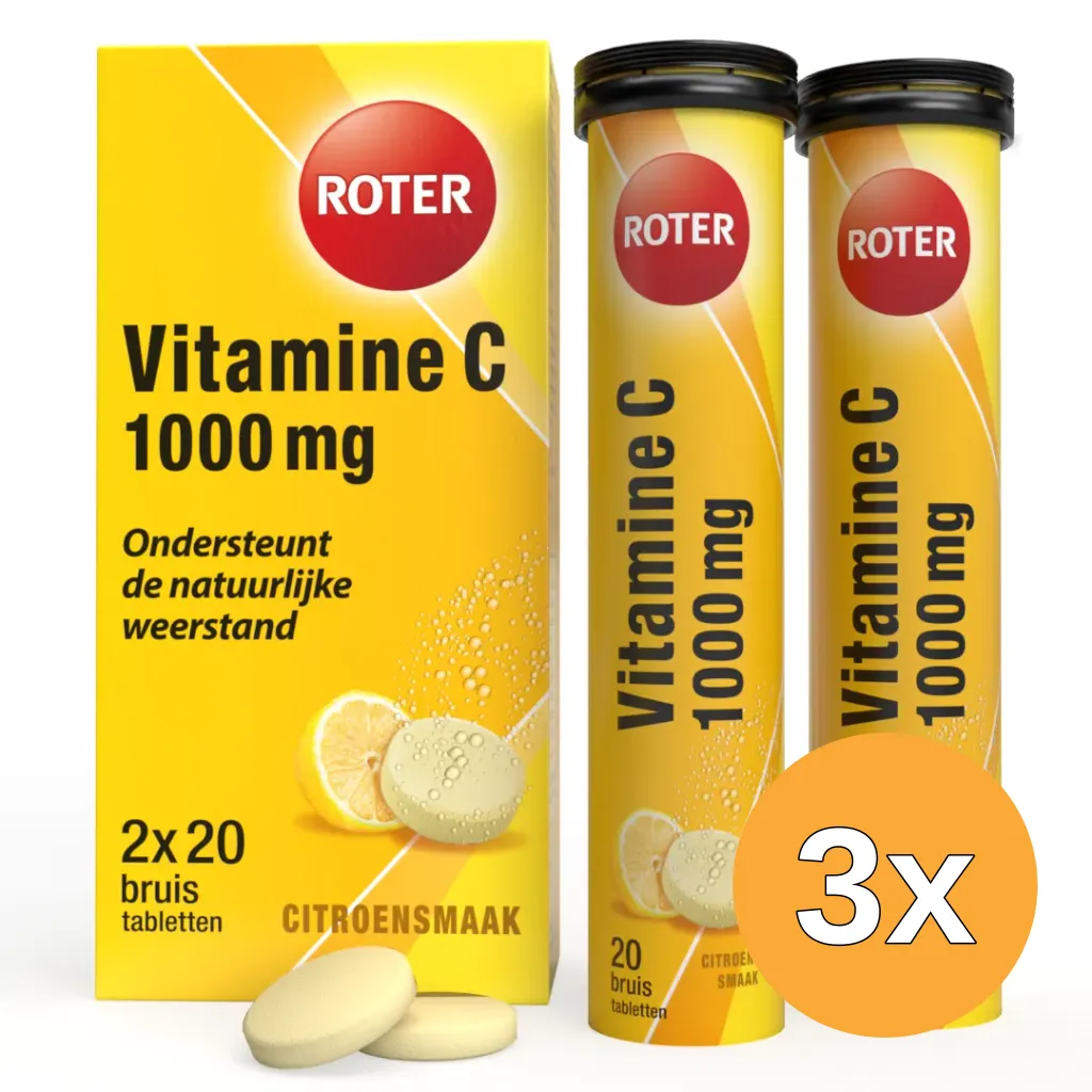 3x Roter Vitamine C Bruis 1000mg citroen duopack (40 bruistabletten)