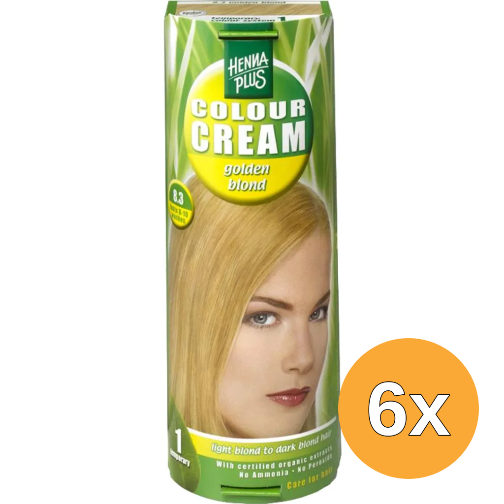 6x Hennaplus Colour Cream 8.3 Gold Blond (60 ml)