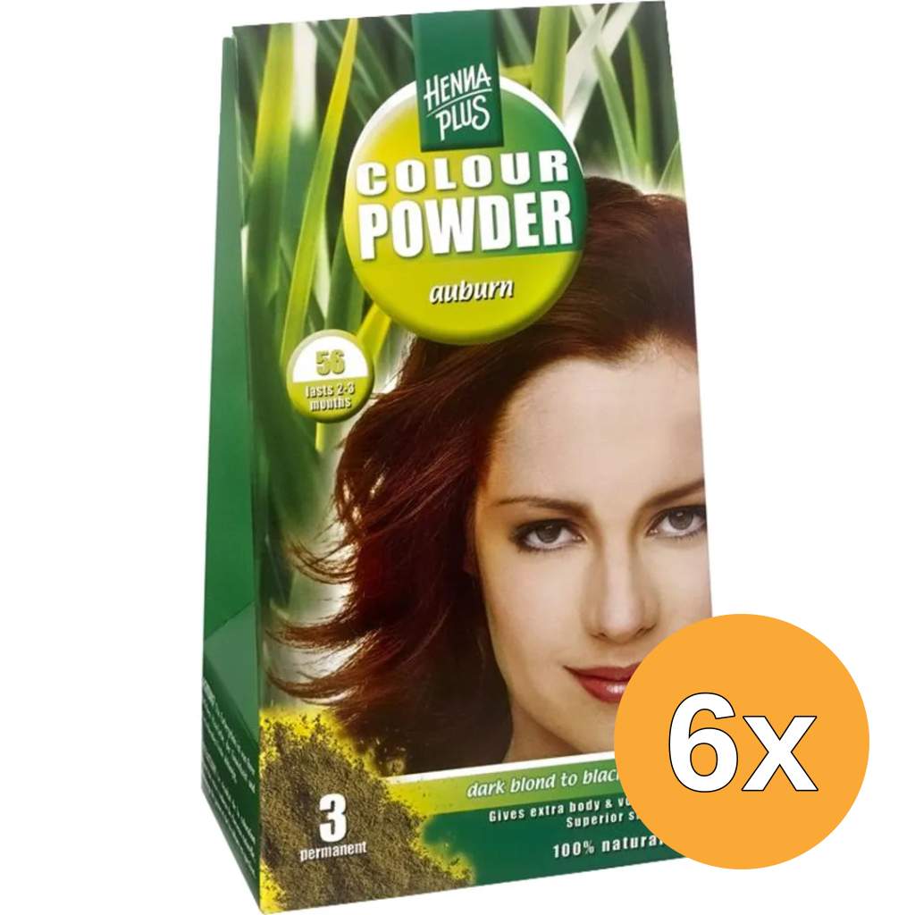 6x Hennaplus Colour Powder 56 Auburn (100 gr)