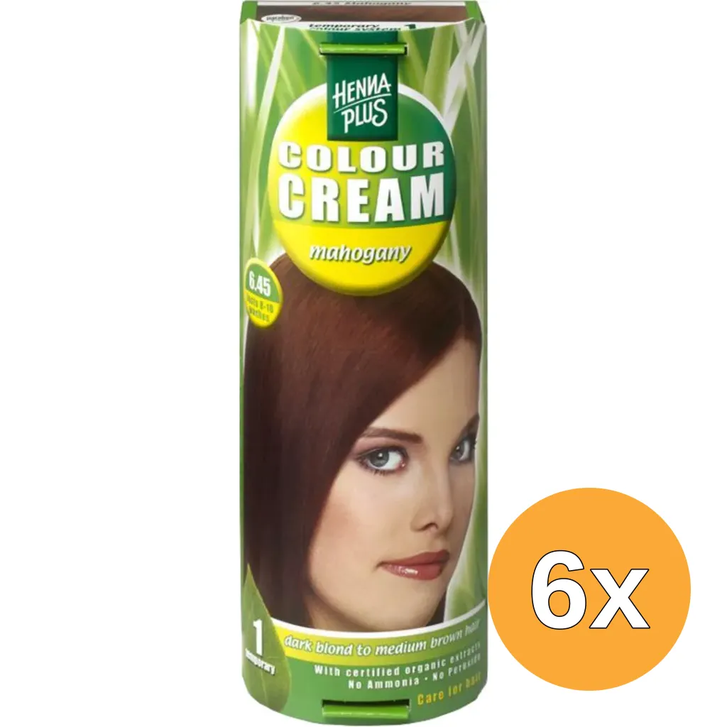 6x Hennaplus Colour cream 6.45 mahogany (60 ml)