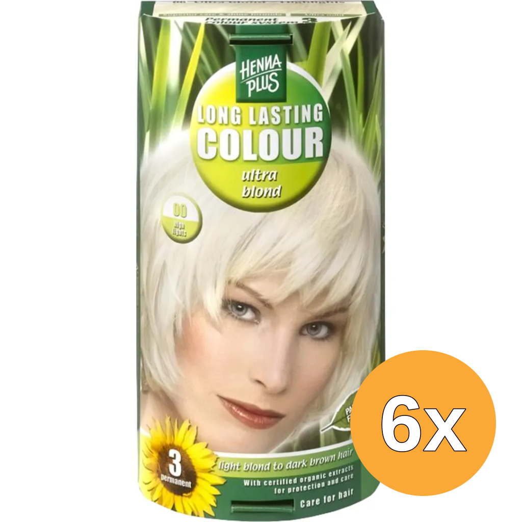 6x Hennaplus Long Lasting Colour 00 Blonde Coupe Soleil (140 ml)