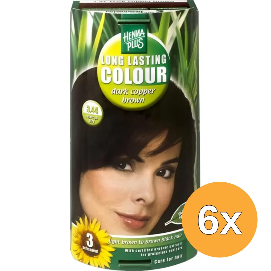 6x Hennaplus Long lasting colour 3.44 dark copper brown (100 ml)