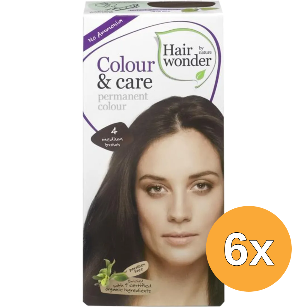 6x Hairwonder Colour & Care 4 Medium Brown (100 ml)