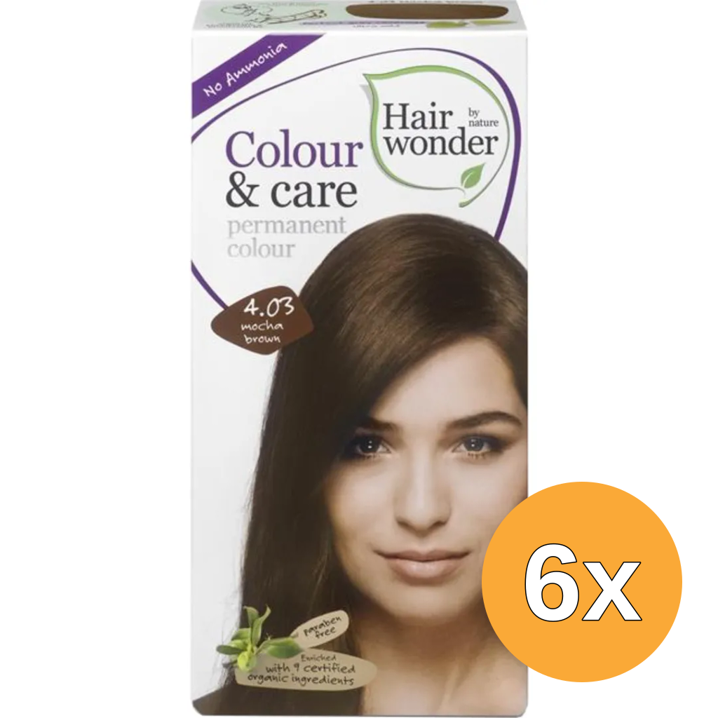 6x Hairwonder Colour & Care 4.03 mocca brown (100 ml)